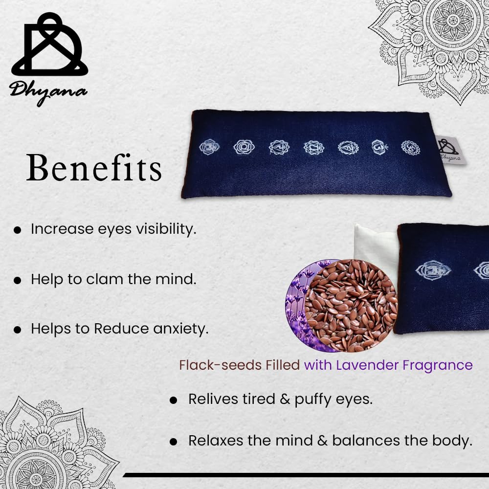 Dhyana Yoga Eye Pillow with 7 Chakras Design, enriched with Lavender & Flax Seeds | Head Ache & Insomnia Relief | Cotton Fabric 2