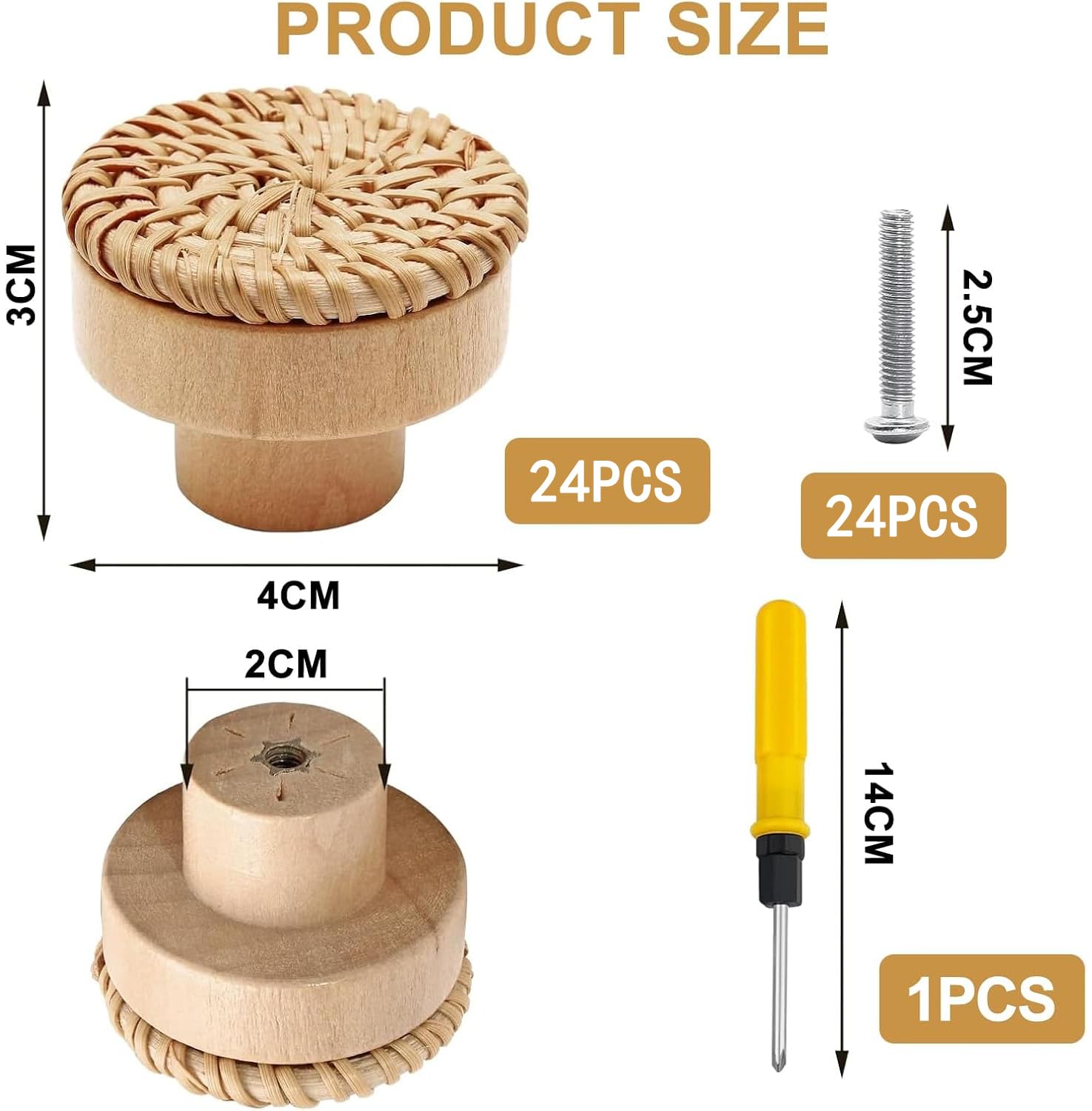 24 pomelli in rattan per mobili, stile bohémien e vintage, in legno, per la camera dei bambini