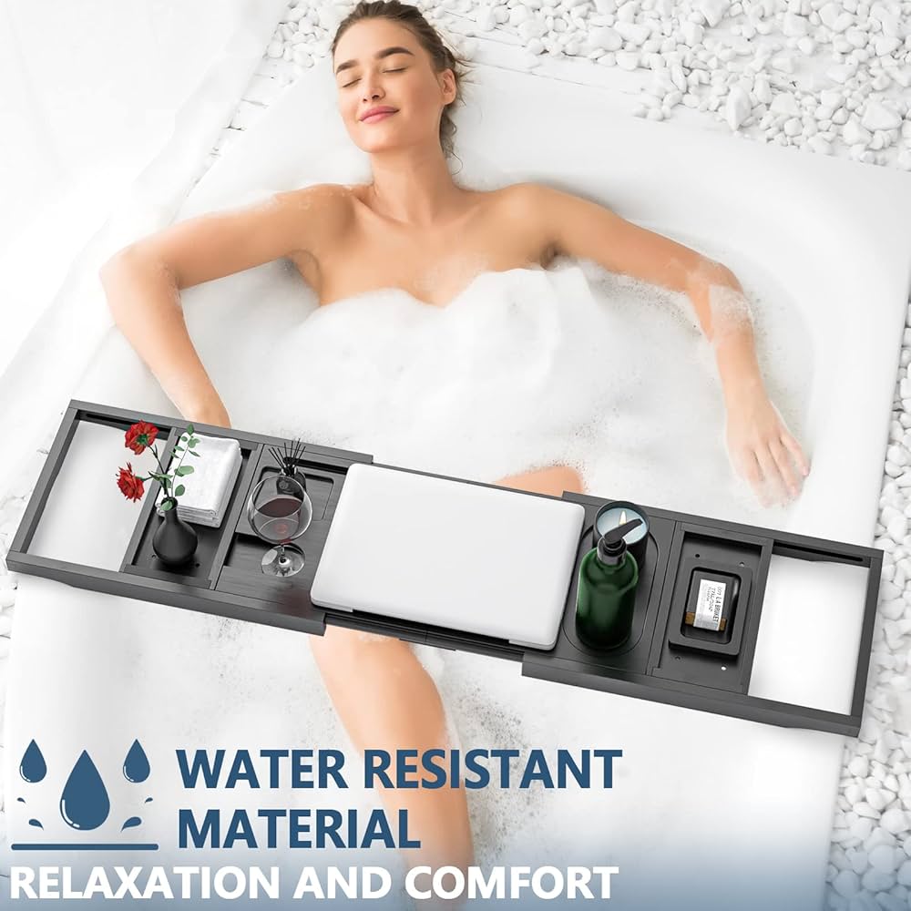 Tub Tray Yirilan Bath Tray, Foldable Bathtub Caddy, Adjustable Premium Bamboo Tub Caddy For Bathtub