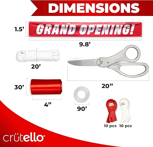 Miniatura 2 de Crutello Kit de ceremonia de corte de cinta gigante de lujo de 20 pulgadas, tijeras XL afiladas con mango plateado, cinta roja de 30 pies de 4