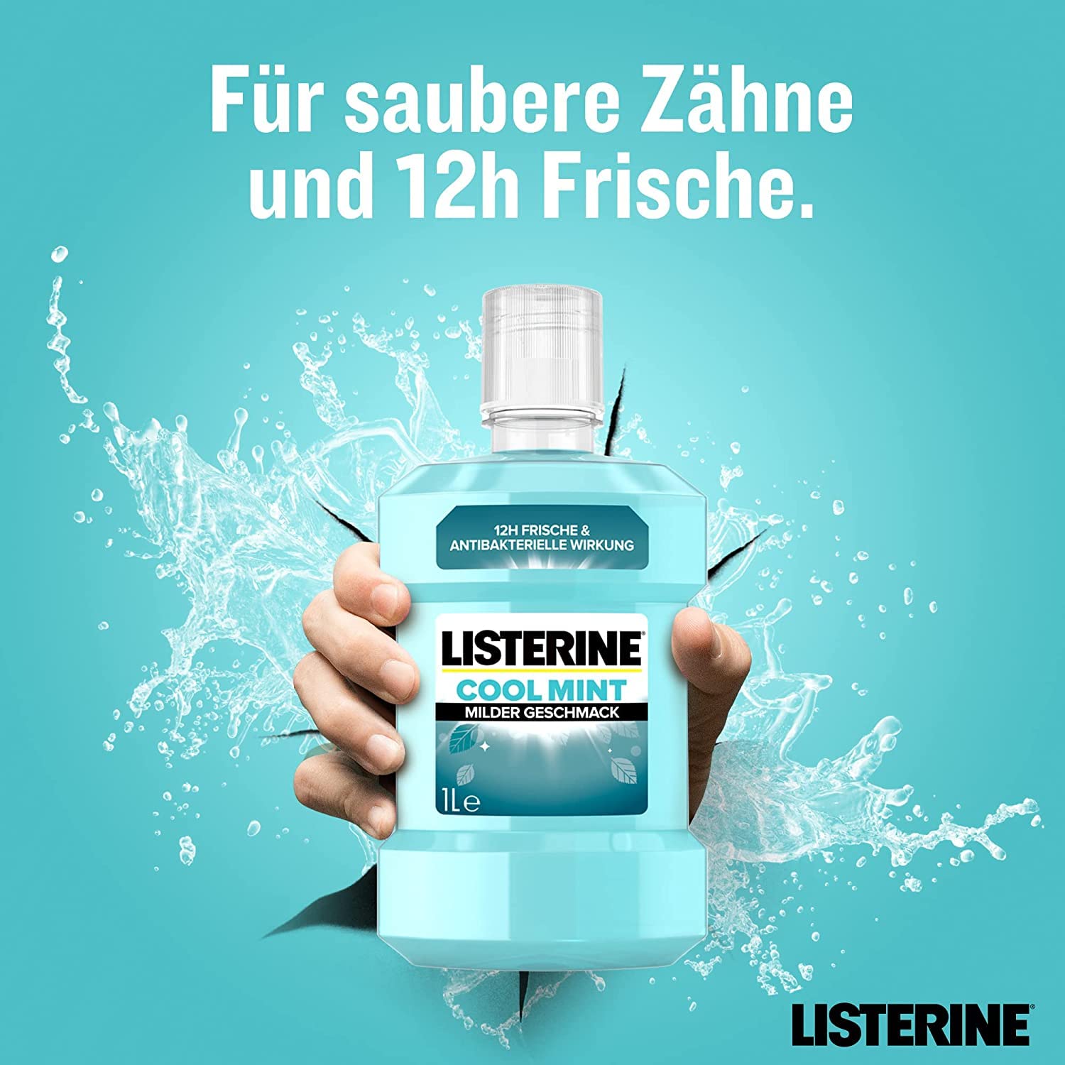 LISTERINE Cool Mint milder Geschmack (1000 ml), antibakterielle Mundspülung ohne Alkohol mit ätherischen Ölen, für ein langanhaltendes Frischegefühl (6 x 1000ml)