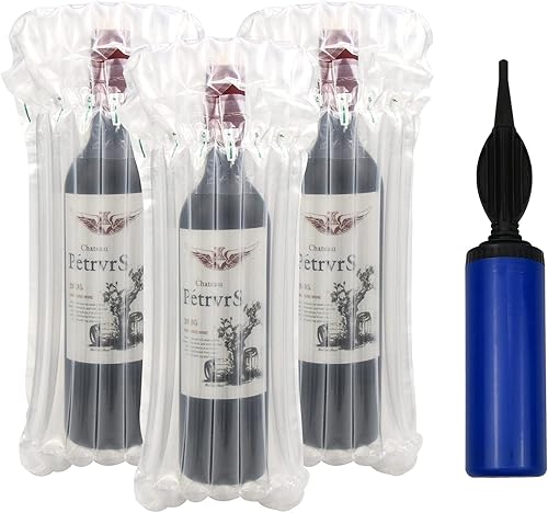 DIWNELEM Paquete de 50 protectores de botellas de vino con bomba, cojín inflable de columna de aire, bolsas de vino para equipaje, viajes en avión,