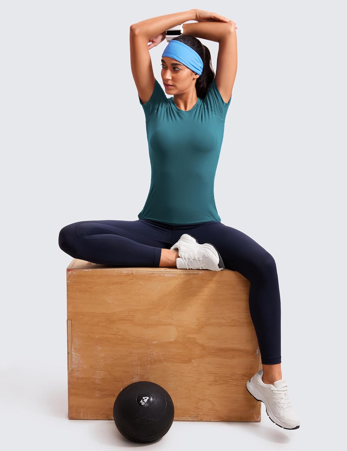 CRZ YOGA Seamless Workout Tops for Women Hip Length - Athletic Running Gym Yoga Short Sleeve Shirts Breathable Crewneck Tees