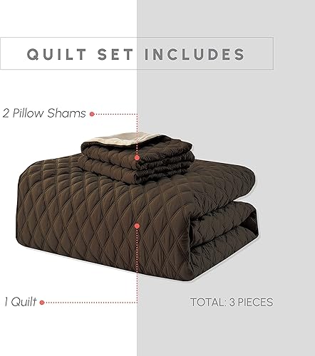 Miniatura 3 de Elegant Comfort Juego de colcha reversible acolchada de 3 piezas con fundas de almohada, exquisitas costuras de diamante para todas las estaciones,