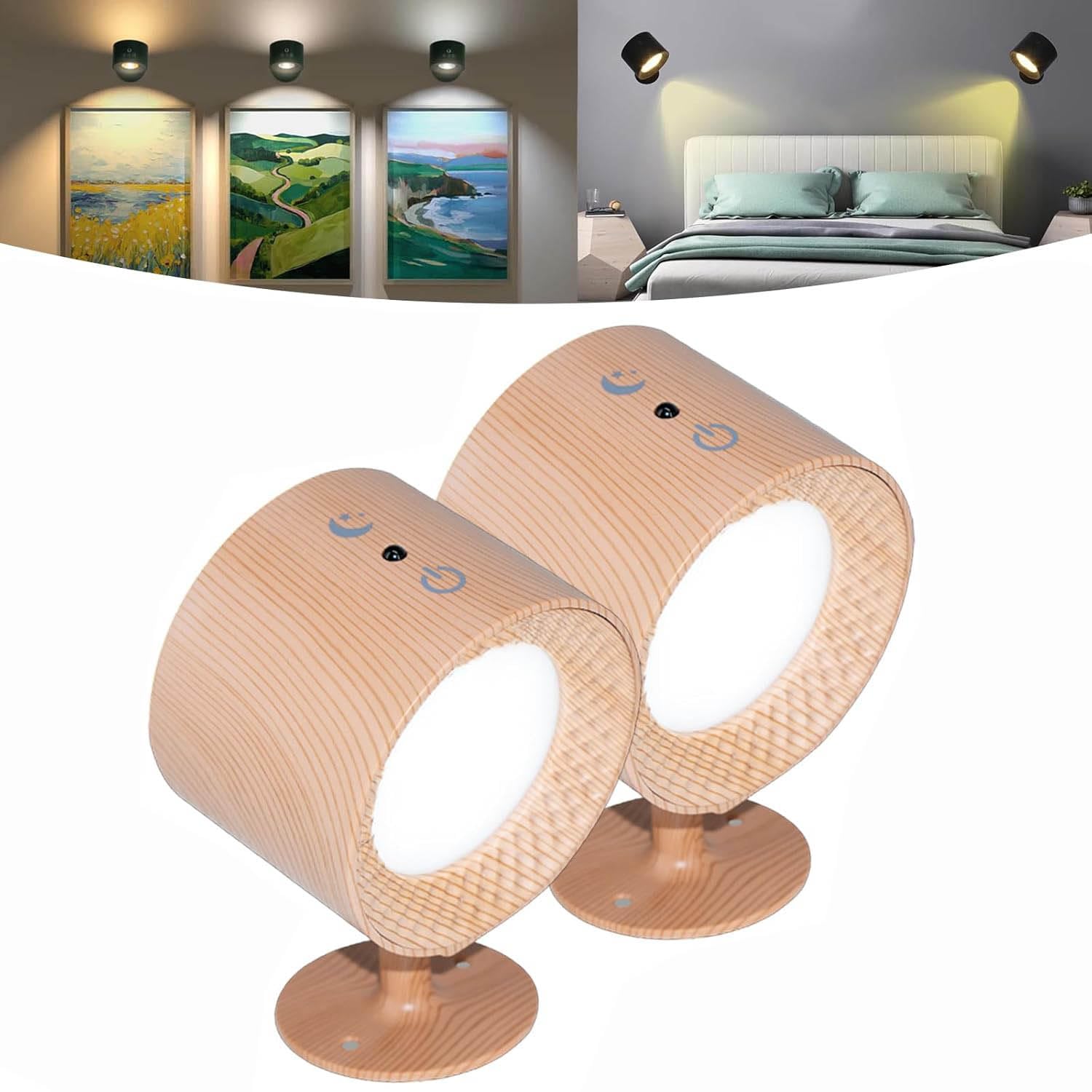 KXEcoLife Glow-right Lights – Smart Magnetic Wall Lamp, Indoor Everywhere Light 3 Color Temperatures or 7 Colors Dimmable,Rechargeable 360° Rotation Cordless LED Double-Sided Lamp,wood