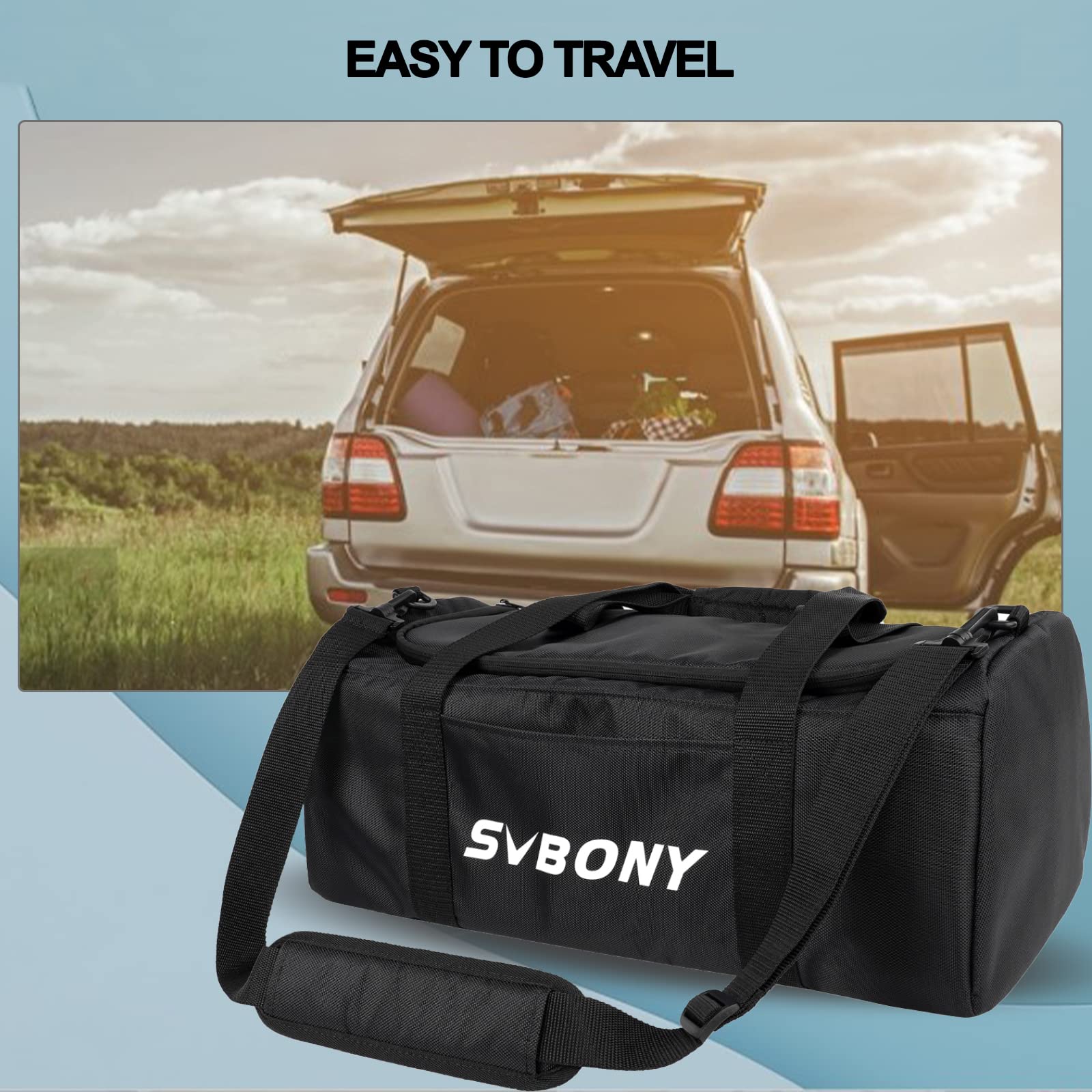 SVBONY SV212 Teleskoptasche, Gepolsterte Mehrzweck Tragetasche Verstellbarer Schultergurt Passend für Teleskop und Zubehör, Nero, Tessuto Oxford 1680D e PVC