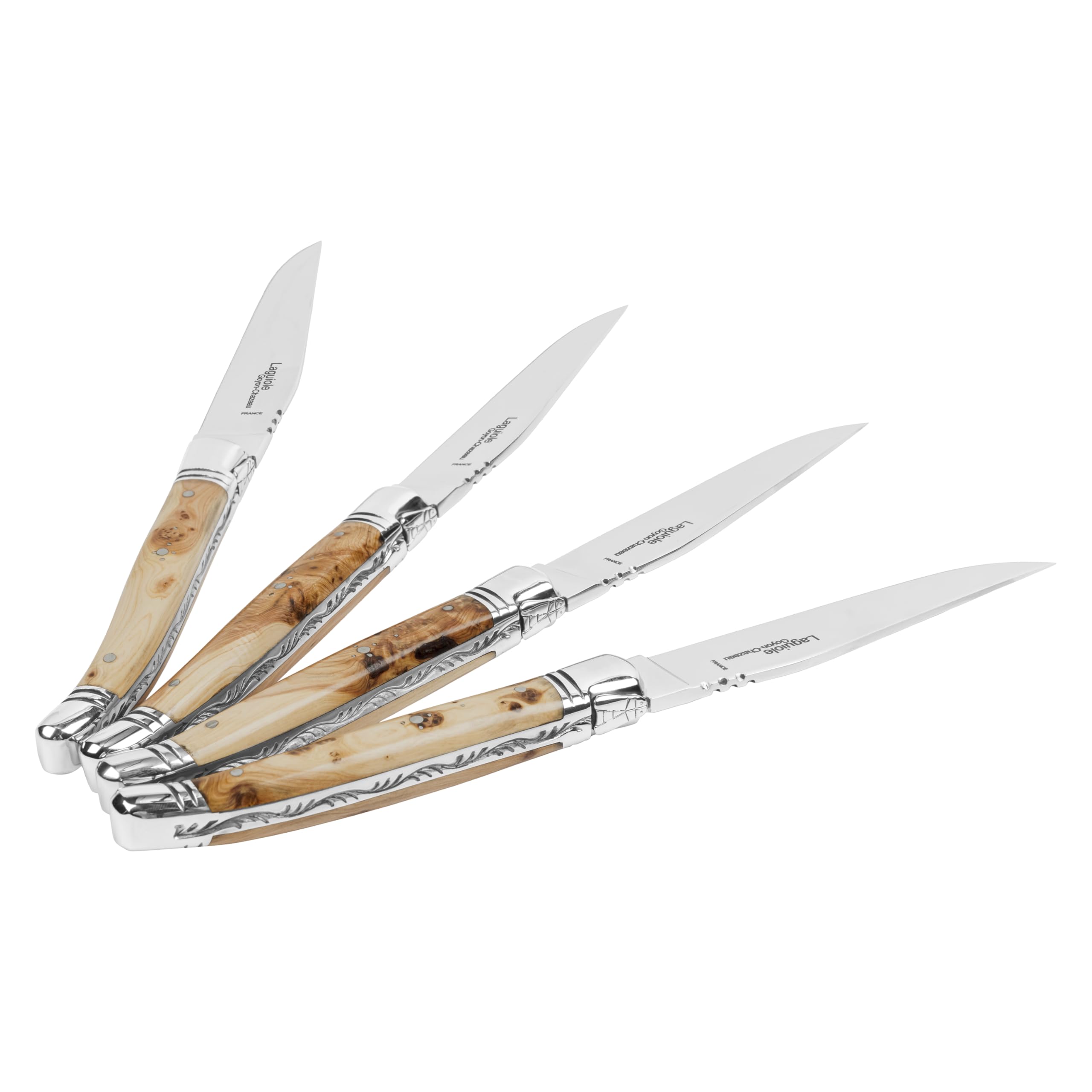 Goyon-Chazeau Set of 4 Laguiole Steak Knives with Juniper Wood Handles