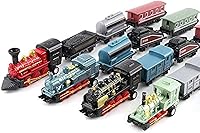 Exasinine 4-Pack Pull-Back Steam Train Model Sets - Die-Cast Alloy Locomotives, Spliceable Cars for Kids Play, Display & Gifts