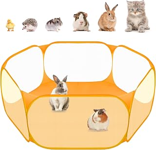 Amakunft Small Animal Playpen, Pop-Up Portable Play Yard for Guinea Pigs, Rabbits, Hamsters, Hedgehogs, Foldable Exercise Fence with Breathable Mesh for Indoor Outdoor Use