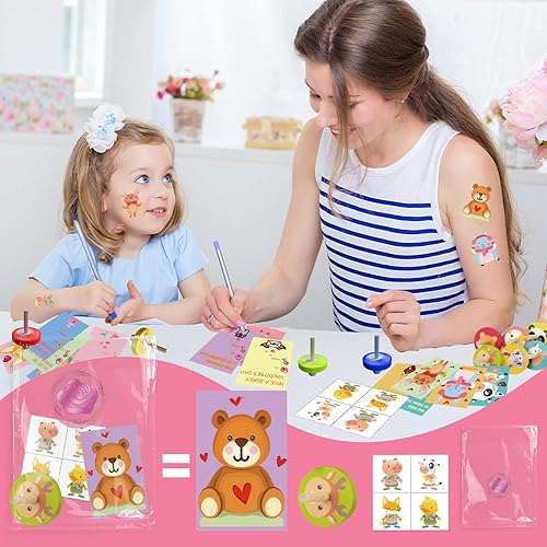 Miniatura 6 de 96 juguetes de San Valentín para clase, tarjetas de intercambio del día de San Valentín para niños, tapas giratorias de madera, calcomanías de