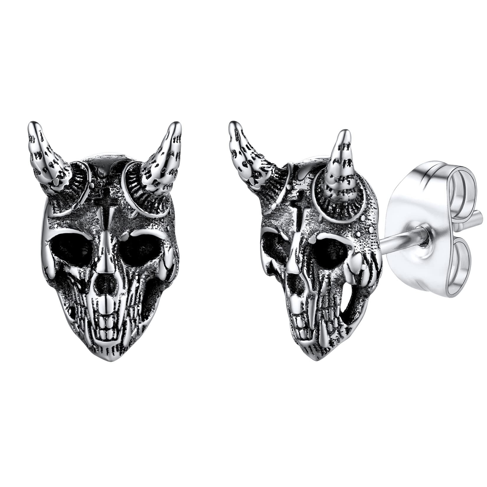 U7 Stainless Steel/Black/18K Gold Plated Personalized Gothic Skull Studs Earrings, Snake Stud Earrings, Goat Devil Earrings, Wolf Earrings Halloween