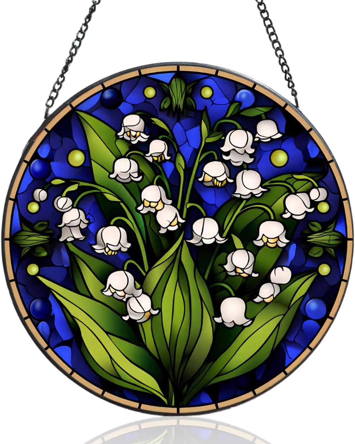 Stained Glass Window Hanging 7.87inch/20cm Lily of The Valley Flower Sun Catchers Colorful Glass Sun Catchers Indoor Window Decor for Garden Home Christmas & Birthday Gifts