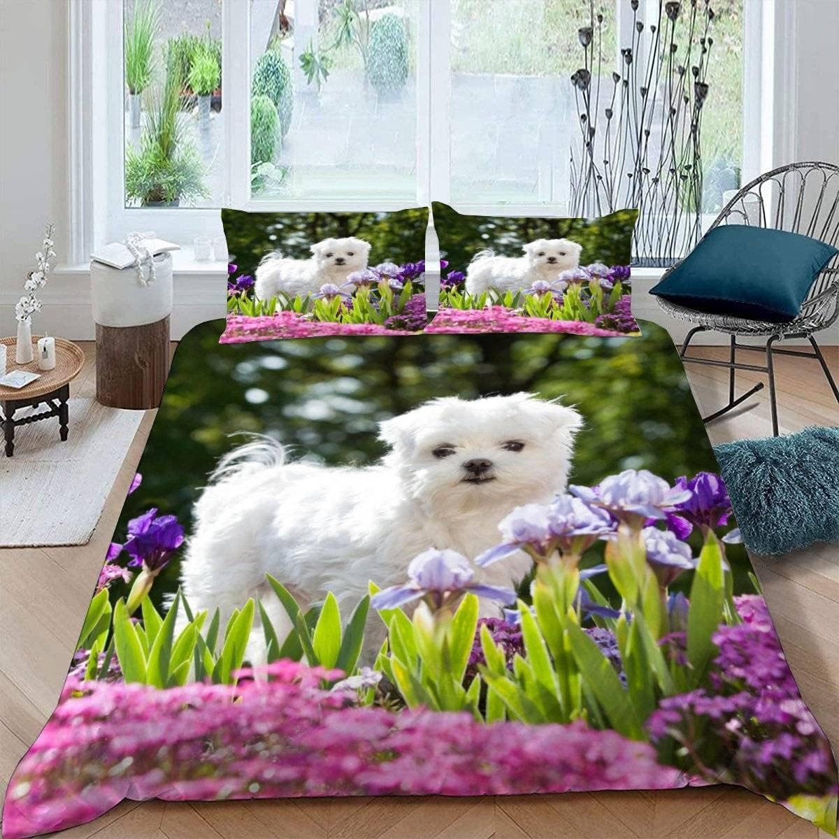 Housse de couette 260x240 chien imprimé 3D parure de lit confortable microfibre 910520379