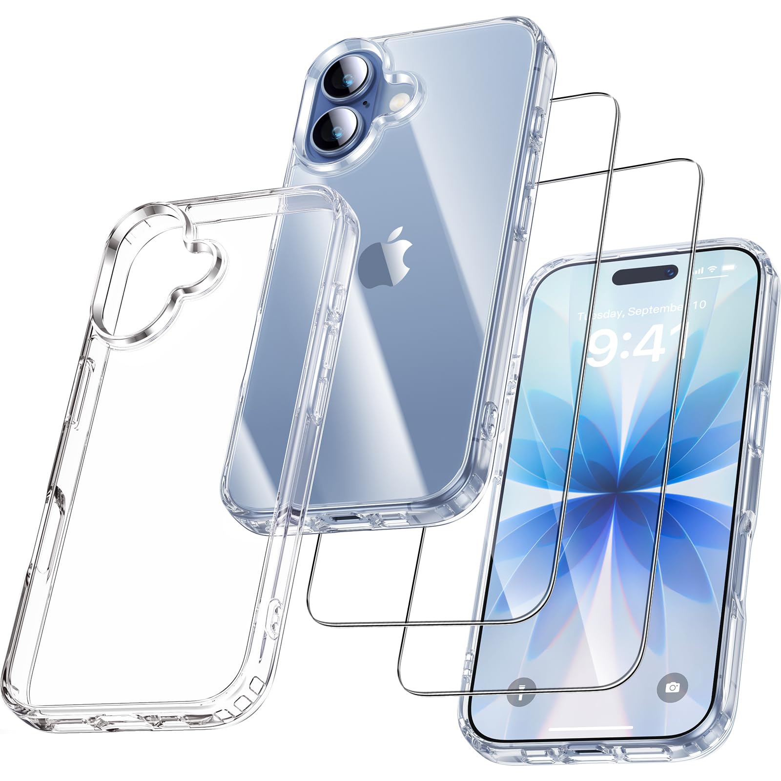 UniqueMe für iPhone 16 Pro Max Hülle - Handyhülle für iPhone 16 Pro Max Case, 5 in 1 Set Rundumschutz Schutzhülle Cover,1 Handyhülle & 2 Schutzfolie & 2 Kameraschutz - Transparent | Rundumschutz Set für iPhone 16 Pro Max Case, Schutzhülle Cover, Stoßfest Militärstandard, Anti-Kratzer, Dünn