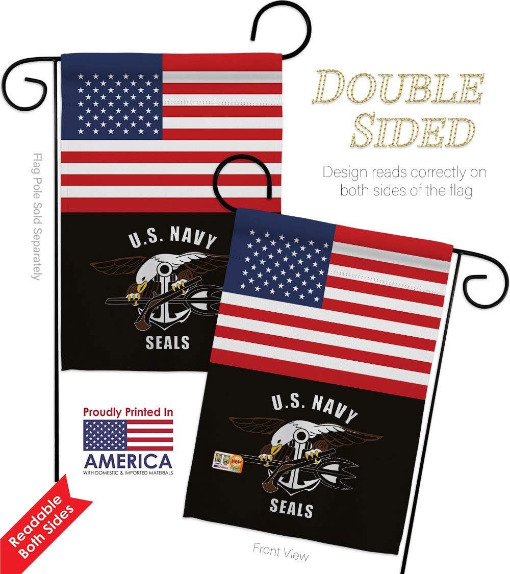 US Navy Seals Garden Flag Set Wall Holder Armed Forces USN Seabee United State American Military Veteran Retire Official Small Decorative Gift Yard House Banner Double-Sided Made In USA 13 X 18.5