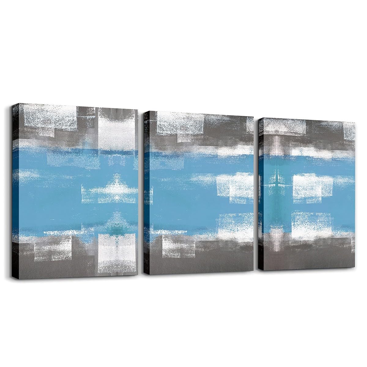Homewish Abstract Wall Art Framed For Bedroom Living Room Blue White Grey Painting Graffiti Wall Decor Canvas For Bathroom Office 40x30cmx3Pcs,Modern Minimalist Painting Pictures