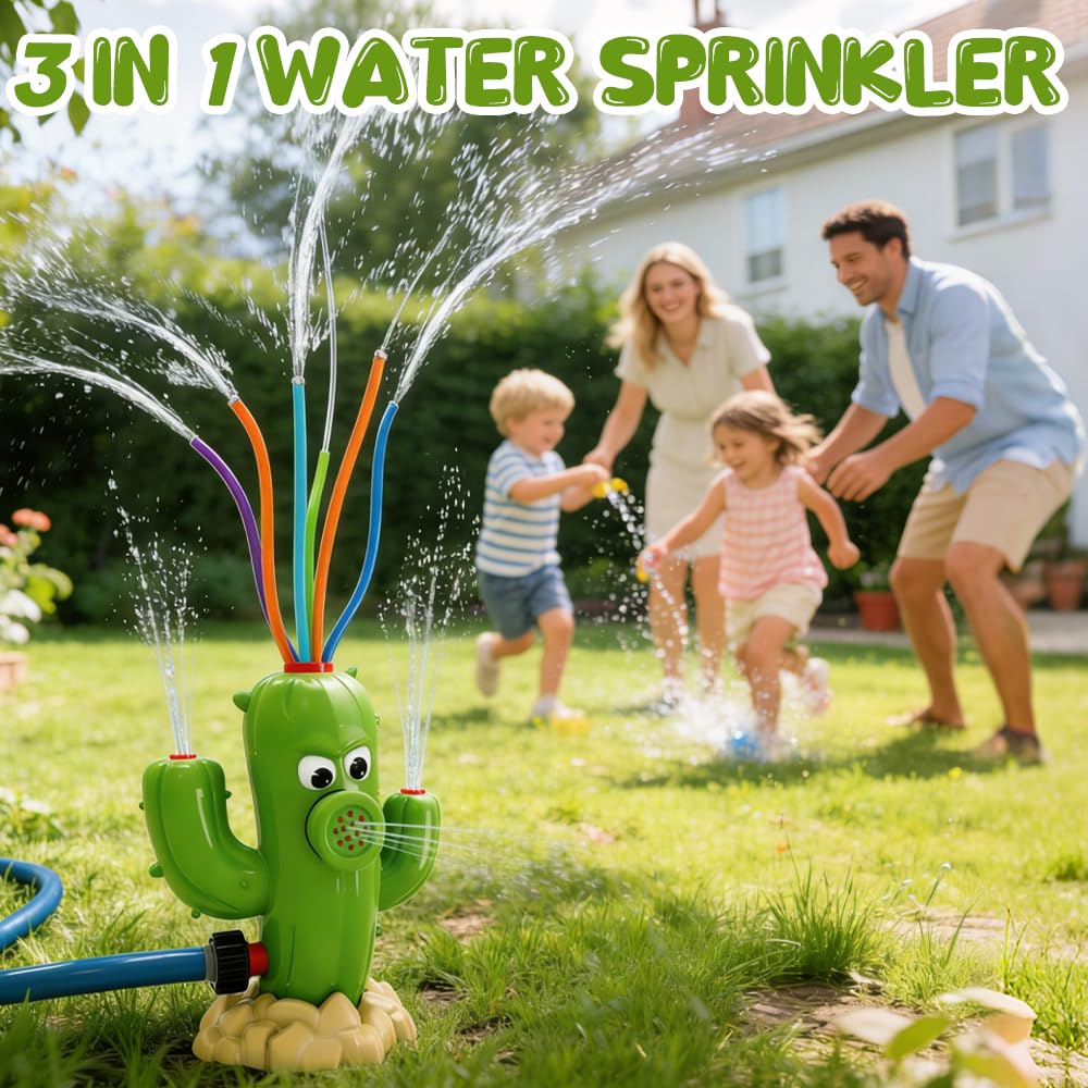 Wasserspielzeug Kinder Outdoor, Kaktus Wassersprinkler, Sprinkler Spiele für Jungen Mädchen Ab 3 4 5 6 7 8 Jahre für Wasserblume, Außenbereich, Rasen, Garten, Pool-Party