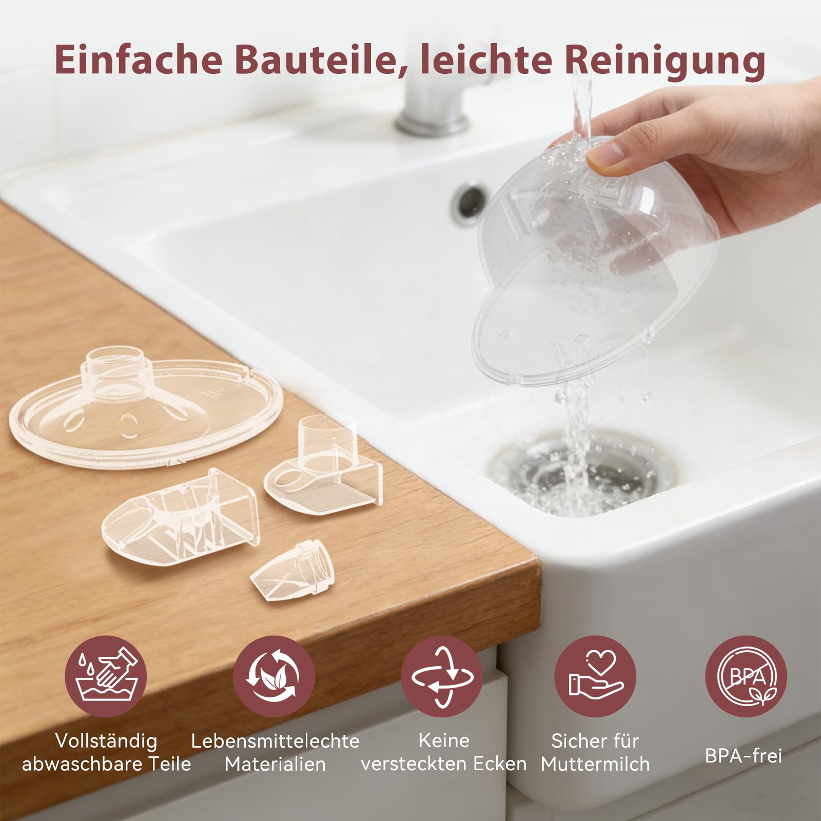 Milchpumpe Elektrisch Handsfree, Tragbare Milchpumpe Freihändig & Leise, 4 Modi und 12 Saugstufen, Wiederaufladbare Elektrische Milchpumpe mit 19/21/24 mm Flansch (Pink, 21mm)