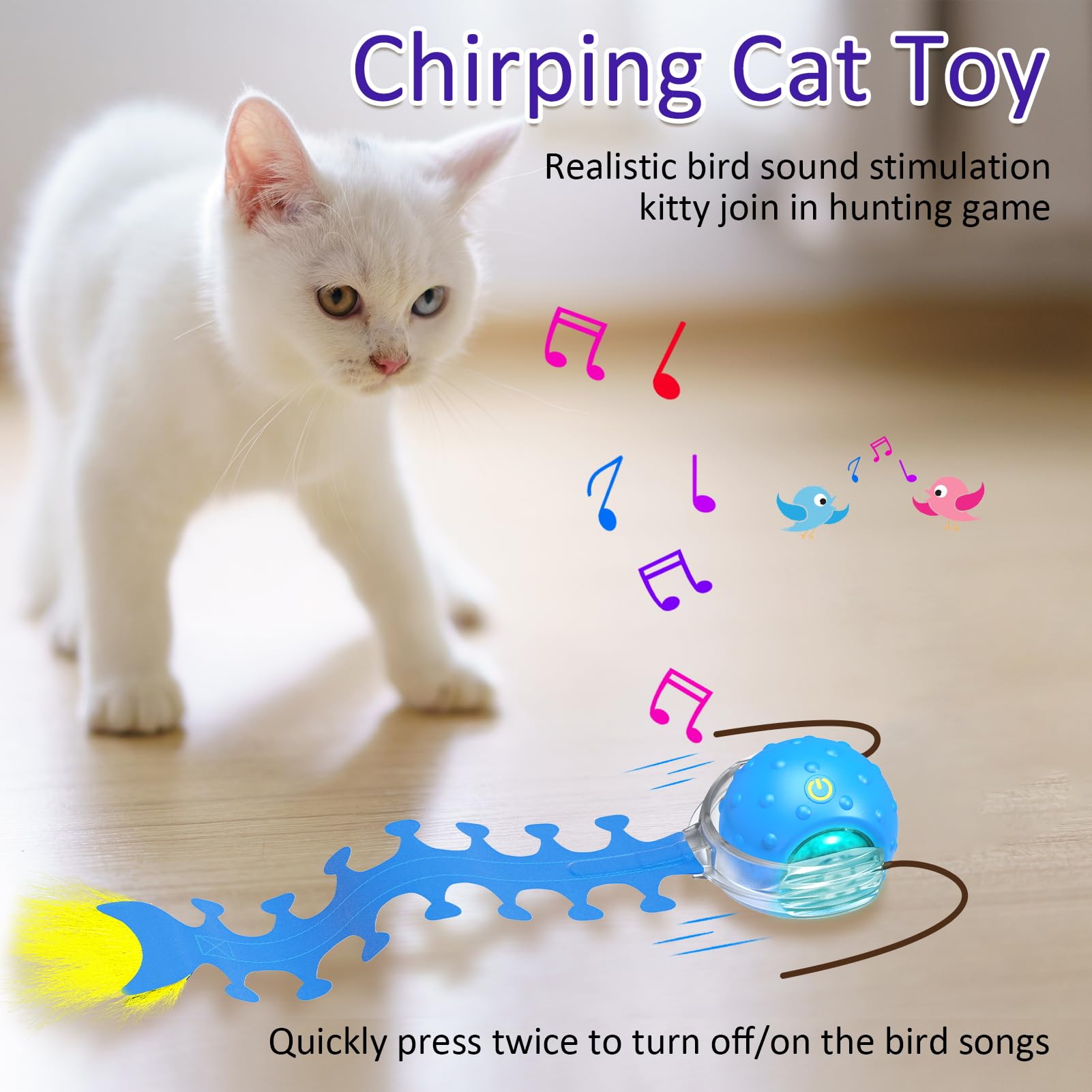 Giociv Balle interactive pour chat d'intérieur - Rapide à rouler sur la moquette - Couinement et mouvement activé - Bleu