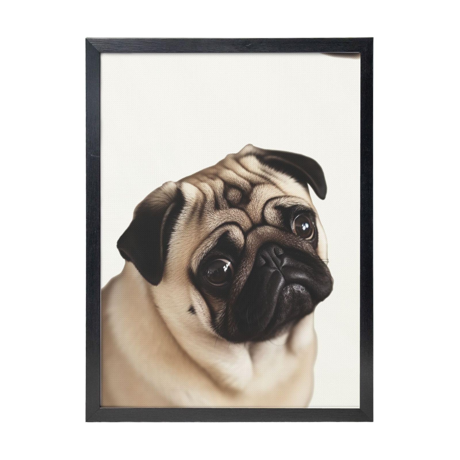 Framed Wall Art - Decorative Canvas Painting Pug Dog Pictures Poster Aesthetic Modern Prints Artwork for Bedroom Office Wall Decor Ready To Hang 12x16 in