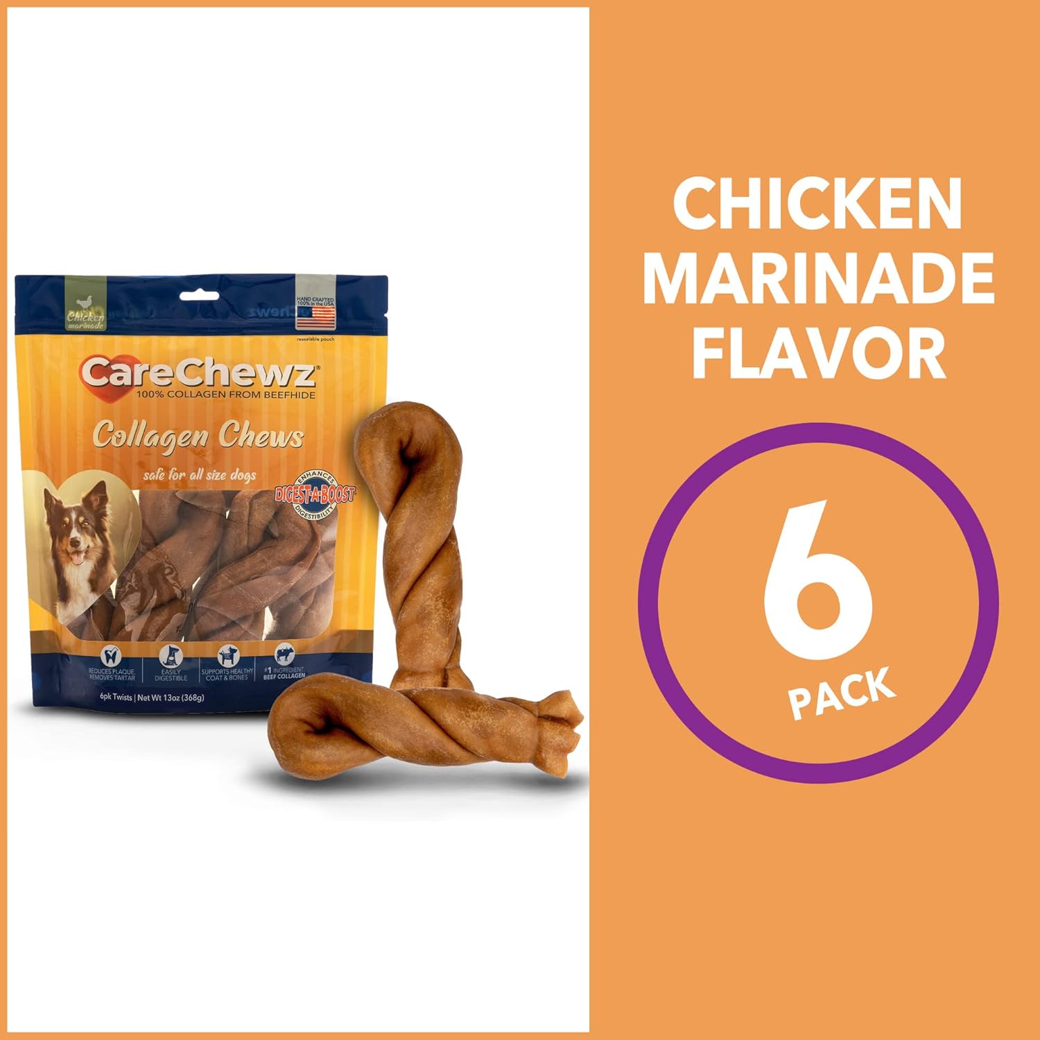 Pet Factory CareChewz Collagen 6-7" Twist Keys Dog Chew Treats - Chicken Flavor, 6 Count/1 Pack