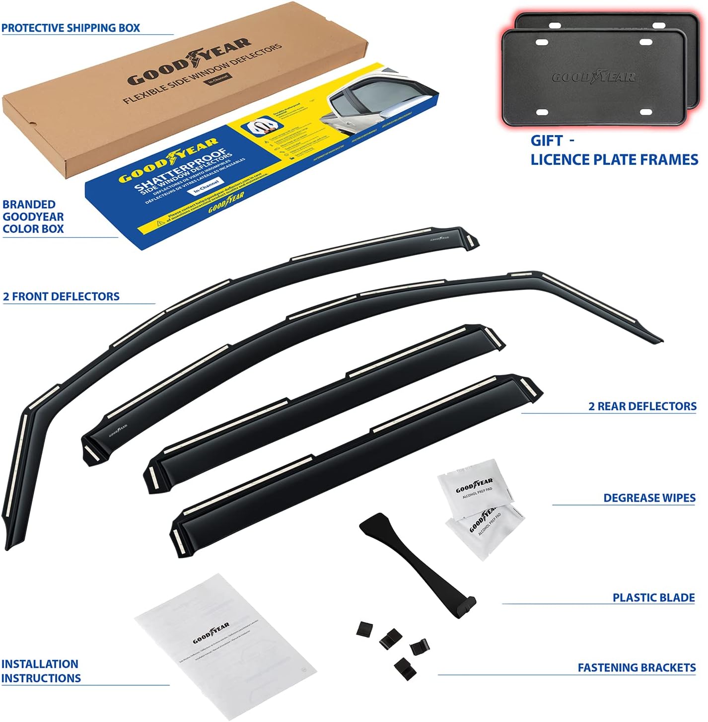 Goodyear Shatterproof in-Channel Window Deflectors for Chevrolet (Chevy) Tahoe 2015-2020, Rain Guards, Window Visors for Cars, Vent Deflector, Car Accessories, 4 pcs - GY007871