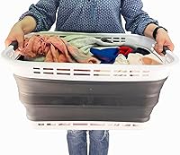 Vista 9 de SAMMART Cesta plegable de plástico para la ropa sucia de 42L (11 galones), contenedor de almacenamiento plegable y organizador, tina de lavado