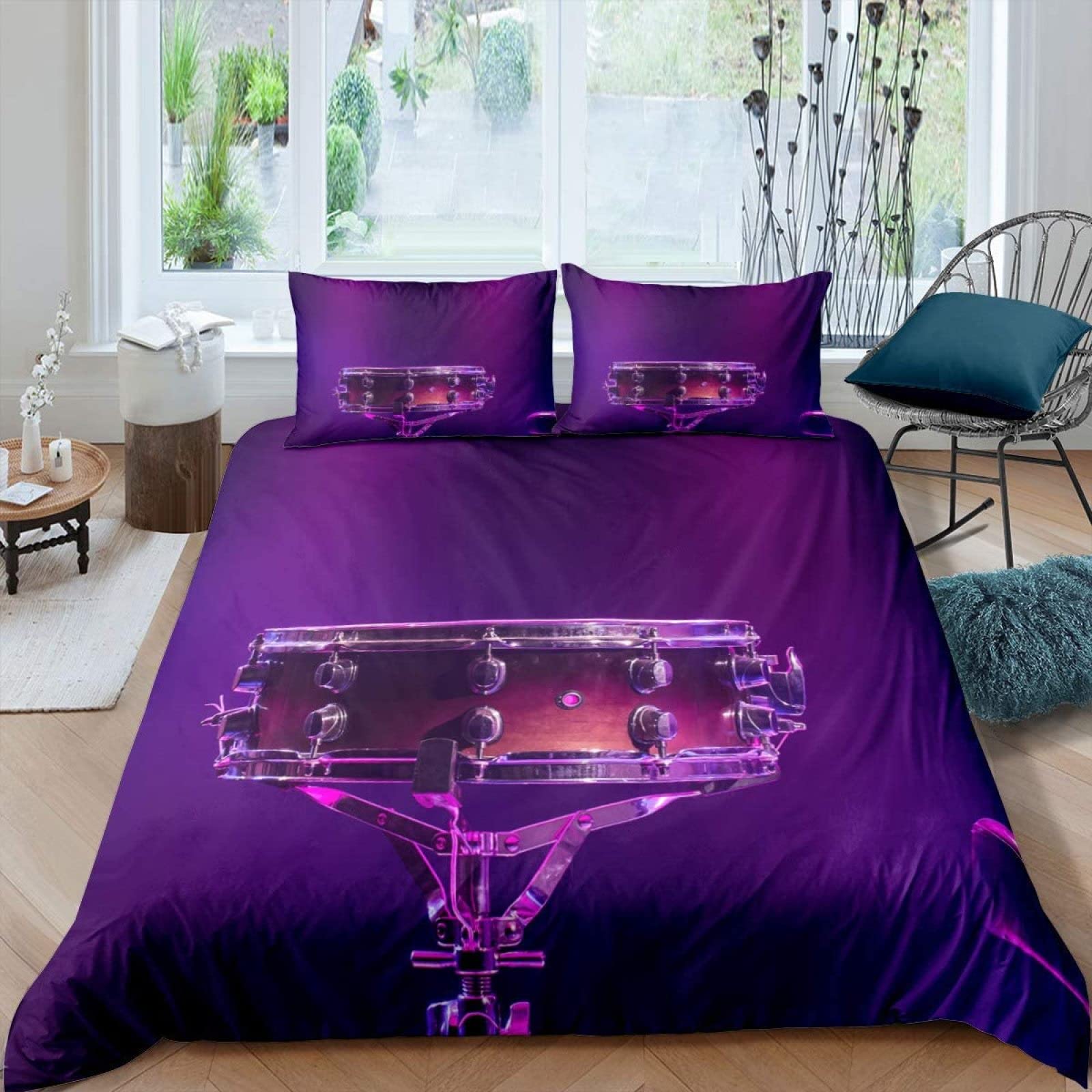 Housse de couette violette 3D microfibre douce anti-plis zippée