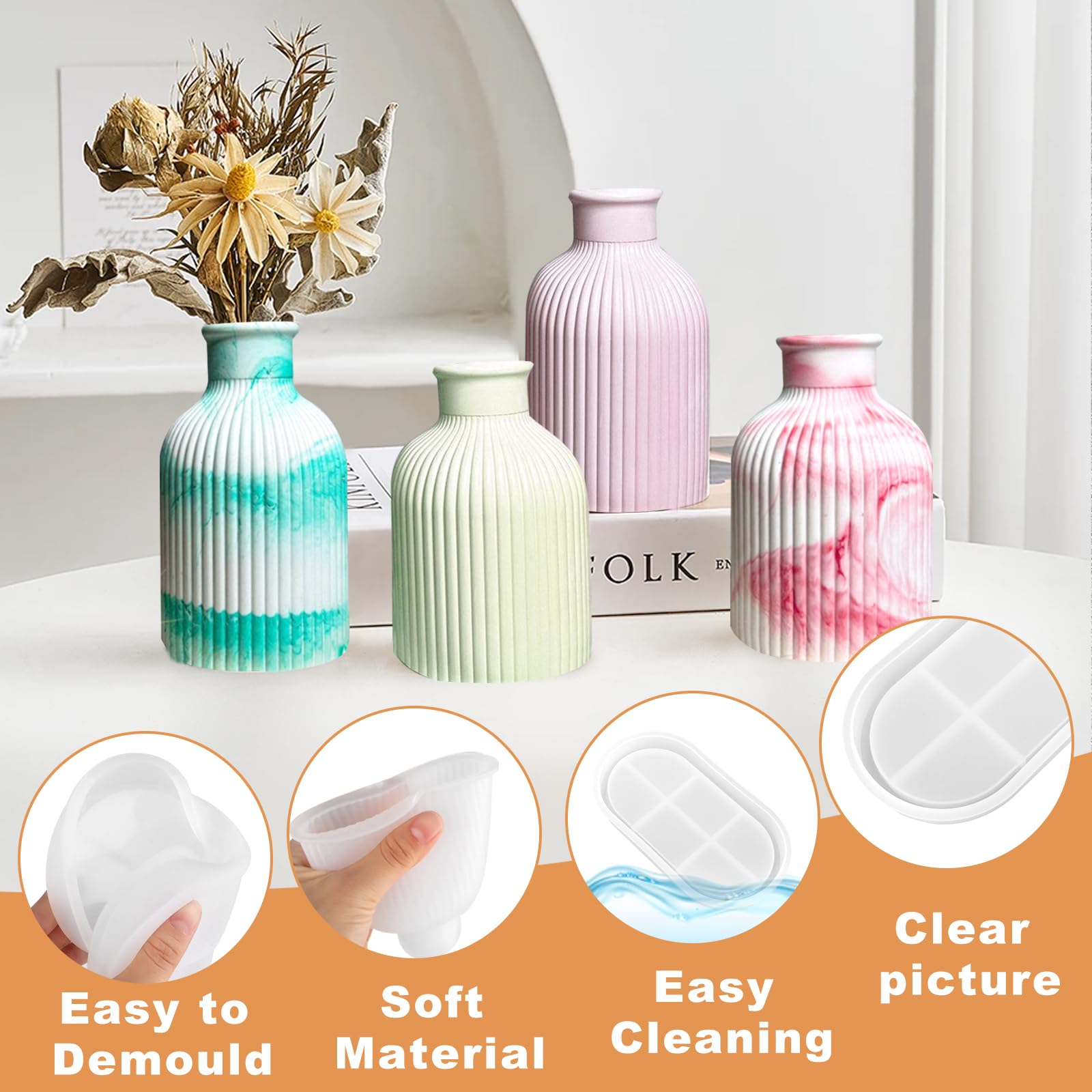 Voyyphixa 2 Stampo In Silicone Per Resina: Vaso Fiori, Tazza Portapenne E Bottiglia Diffusore - Kit Fai Da Te Per Gioielli E Accessori Bagno