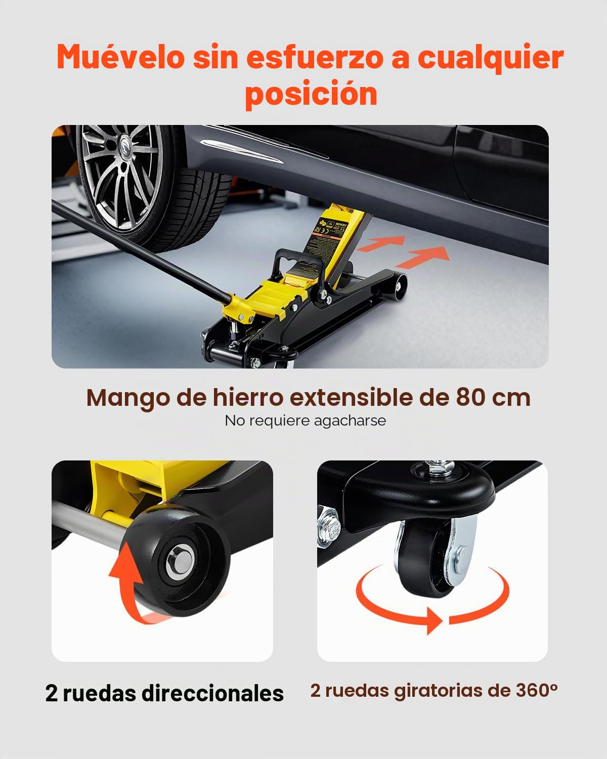 VEVOR Gato de Bajo Perfil de Acero Carga Máxima de 2,5 T Gato Hidraulico para Coche Rango de Elevación 85-380 mm Bomba Hidráulica Simple Gato Carretilla para Coches Familiares, Camiones, Todoterrenos