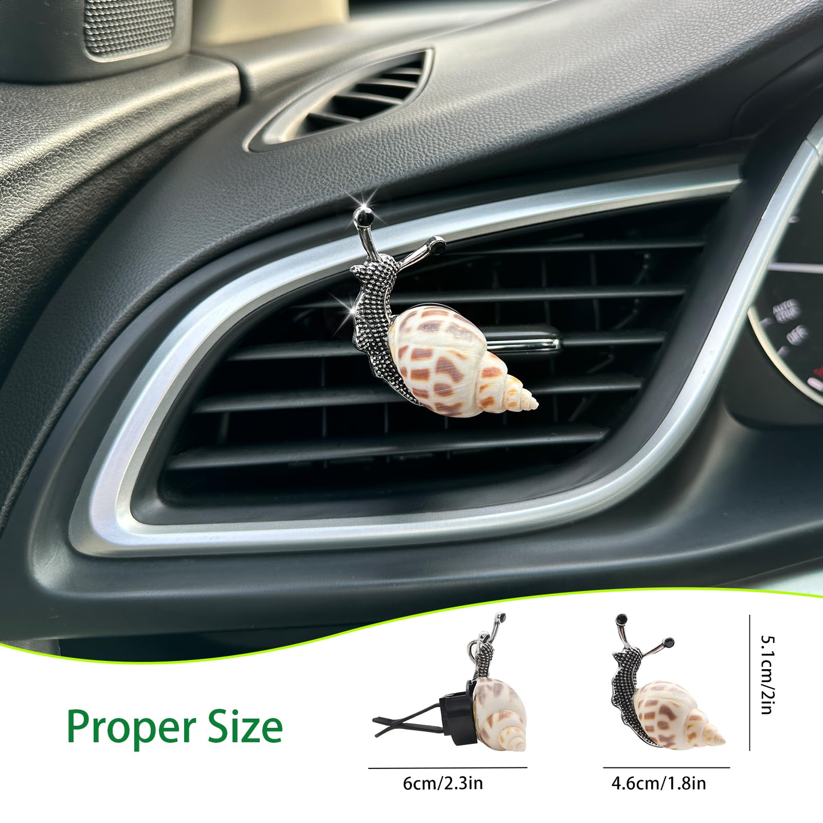 ORIESSE Schnecken-Lüftungs-Clip, natürliche Muschelschale, Auto-Lufterfrischer-Auslass-Clip, niedliches Tier-Autozubehör für Frauen, nachfüllbar, Auto-Diffusor-Clips (weiß/gelb)