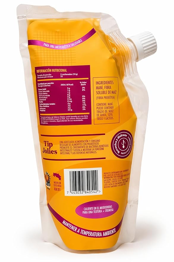 Prebiotic Peanut Butter – No Sugar Added, Natural Flavor, 220 g (7.8 oz) Squeeze Pouch miniatura 3