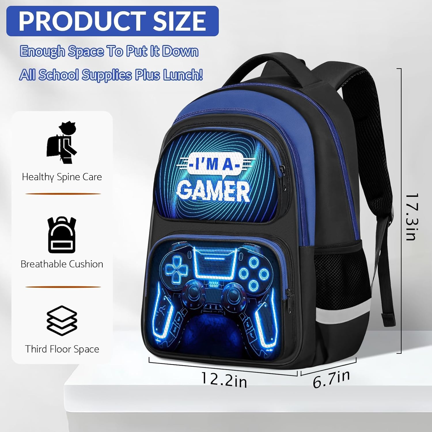 School Backpack for Boys - Gamer Boys Backpack for Kids Children Teens Elementary Middle School - 17″ Video Game Bookbag Travel Back Pack for Age 6-18 - Image 3