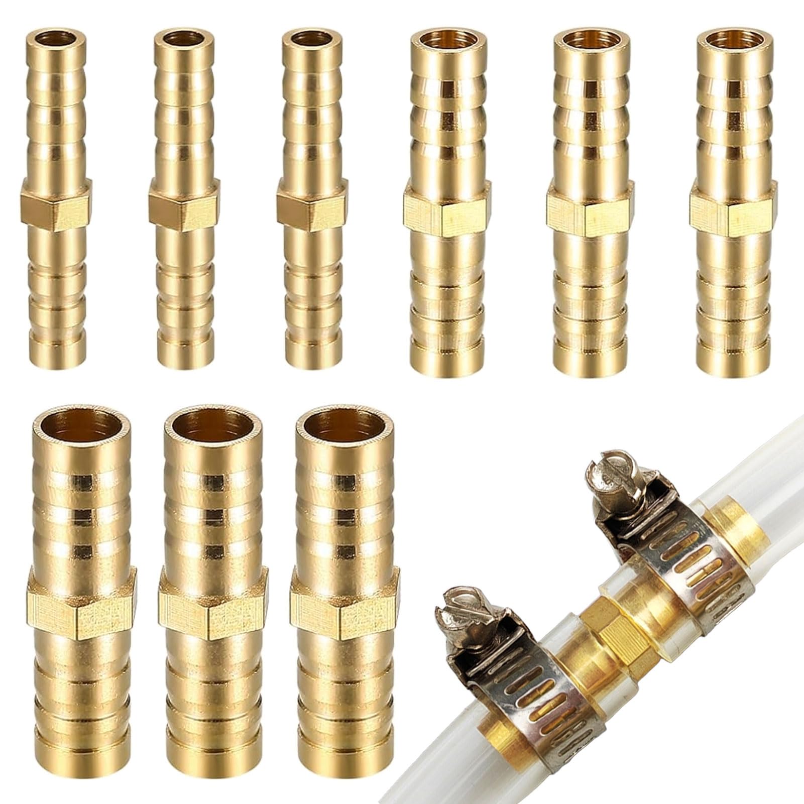 12 PCS Brass Barb Hose Fittings,6mm 8mm 10mm Air Line Connectors,2 Way Straight Hose Barb Fittings,Straight Connector Coupler for Air Pipe Air Line Fuel Line Fuel Line Water Pipe