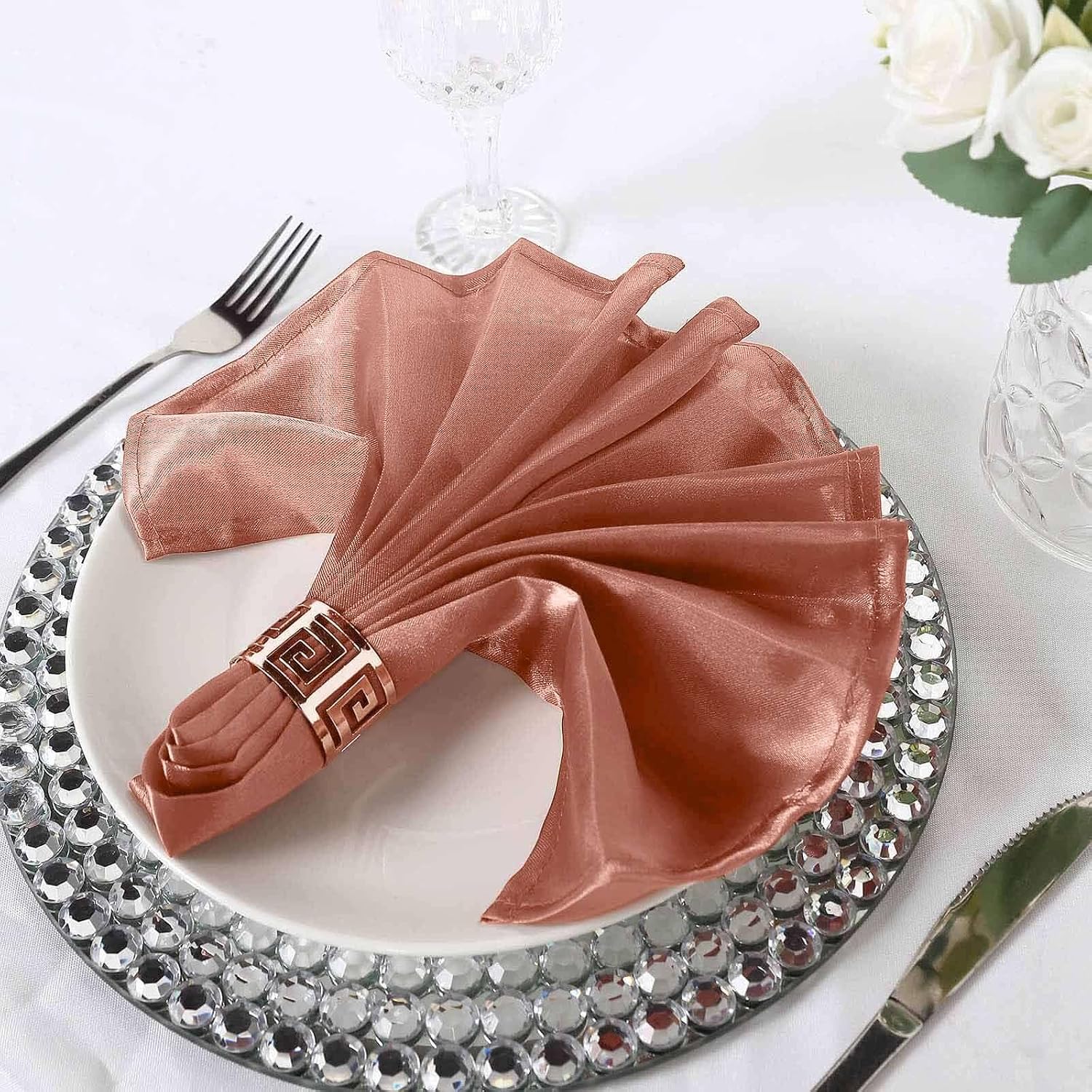 Efavormart 20"x20" Terracotta Wholesale Satin Linen Napkins for Wedding Birthday Restaurant Party Tableware Decoration - 5 PCS