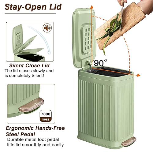 Miniatura 4 de Bote de basura delgado para baño con ambientador, tapa de cierre suave, cubo de basura de acero inoxidable de 6 litros1.6 galones con cubo interior