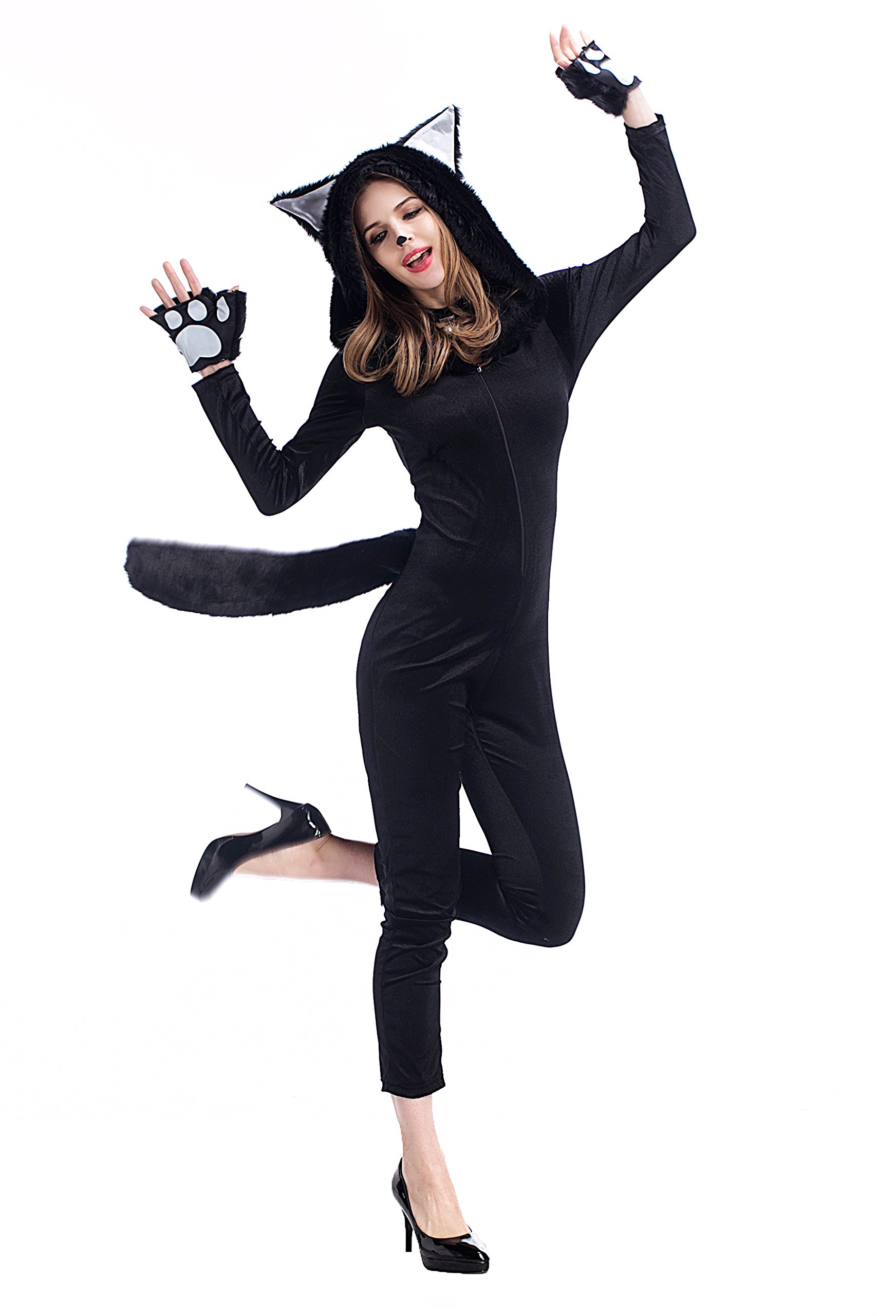 Amazon | セクシー コスプレ衣装 ネコ 猫耳 フード付き コスチューム