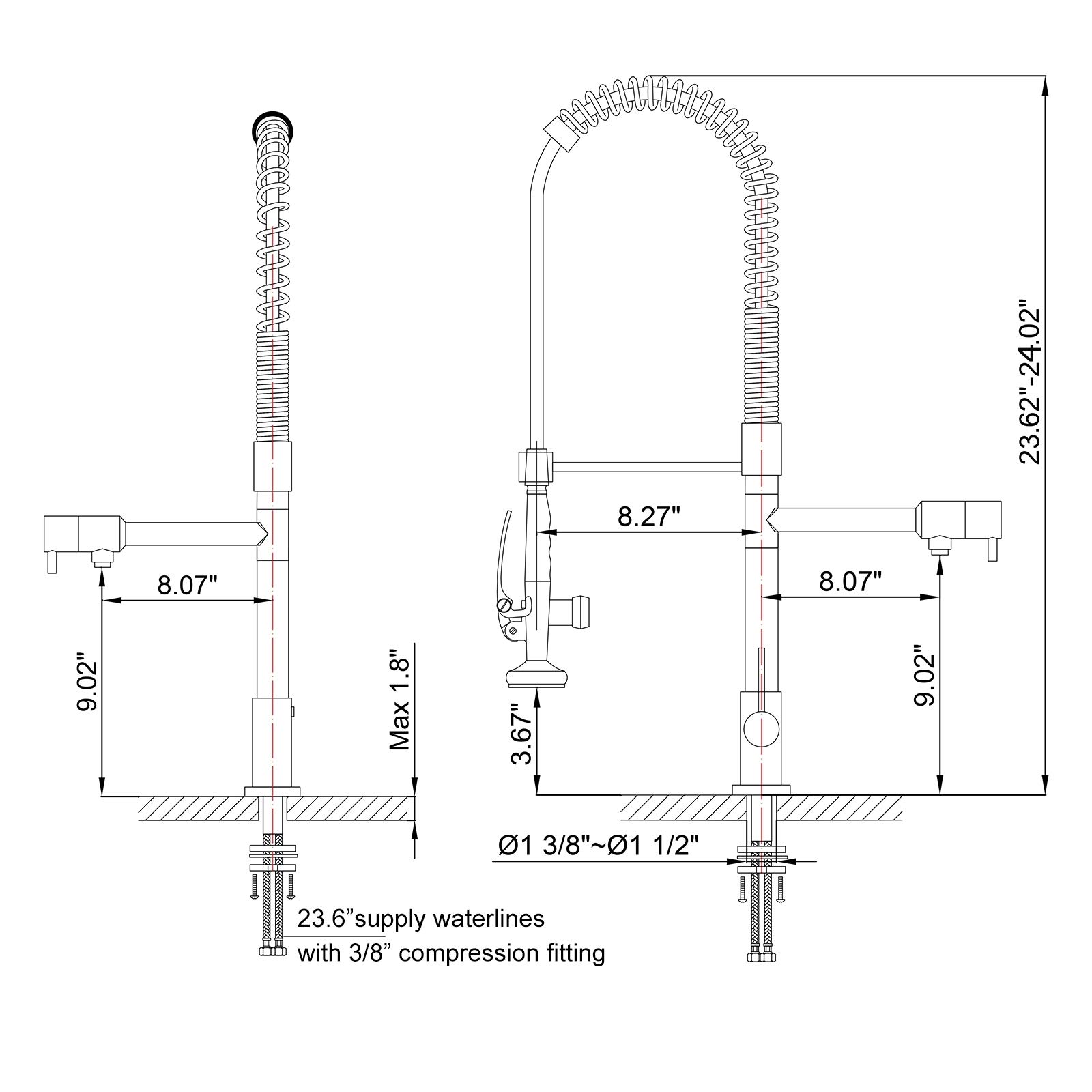 Homary Commercial Pull Down Stainless Steel Kitchen Sink Faucet with