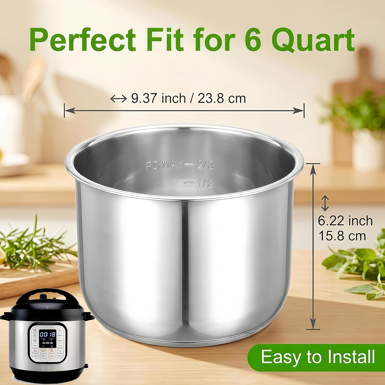 Stainless Steel Inner Pot for Instant Pot 6 Quart, Upgrade Replacement Pot