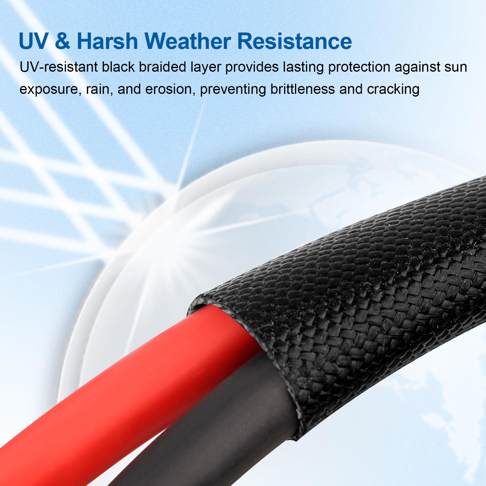 Cavo solare da 10 AWG, prolunga per pannello solare, cavo fotovoltaico calibro 10, con guaina protettiva ignifuga, connettore impermeabile femmina e maschio, per camper, sistemi fotovoltaici, pannelli
