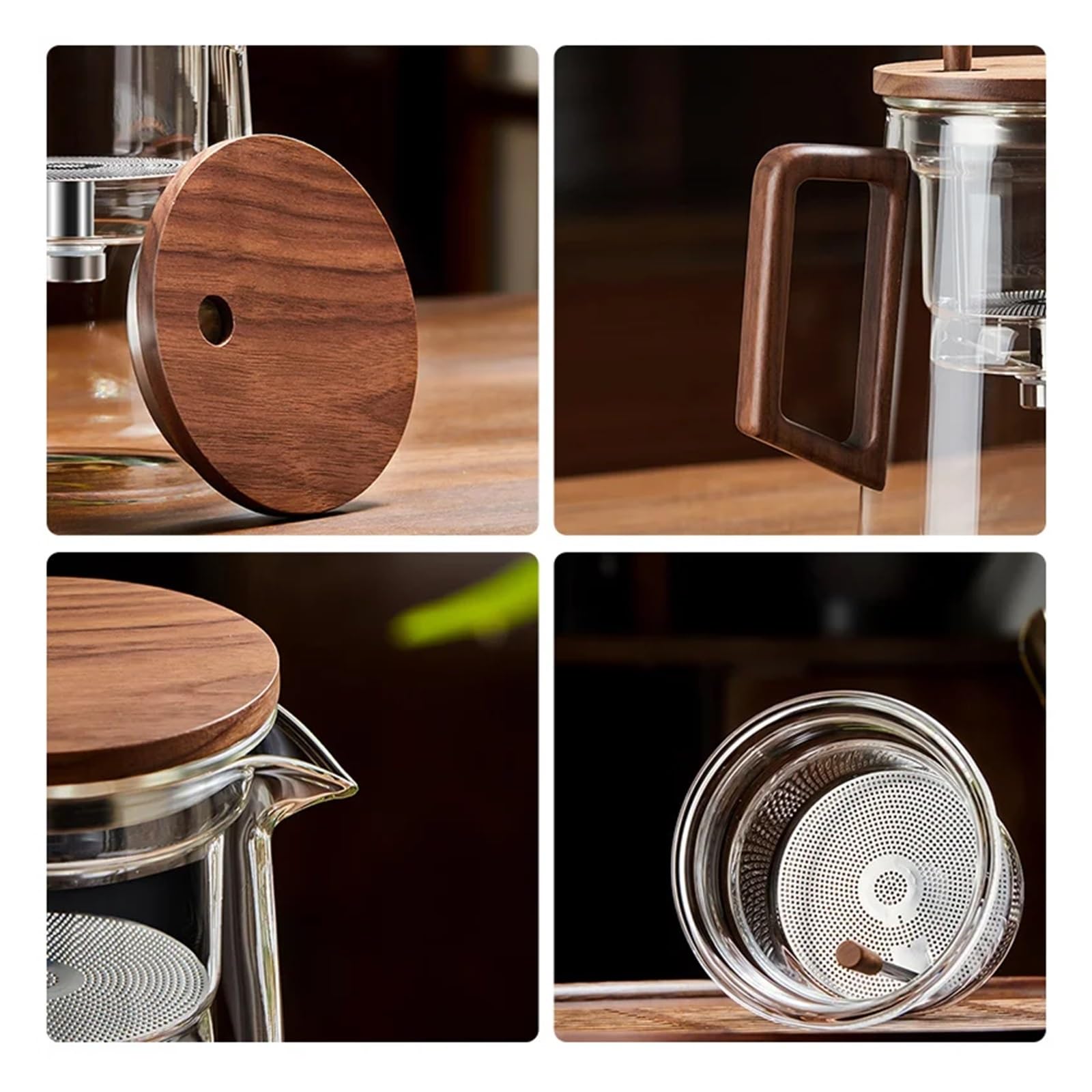 Tetera Tetera de Vidrio Resistente al Calor Tetera con Filtro de un botón Máquina for el hogar Práctico Juego de té con Filtro calentable(750ML)