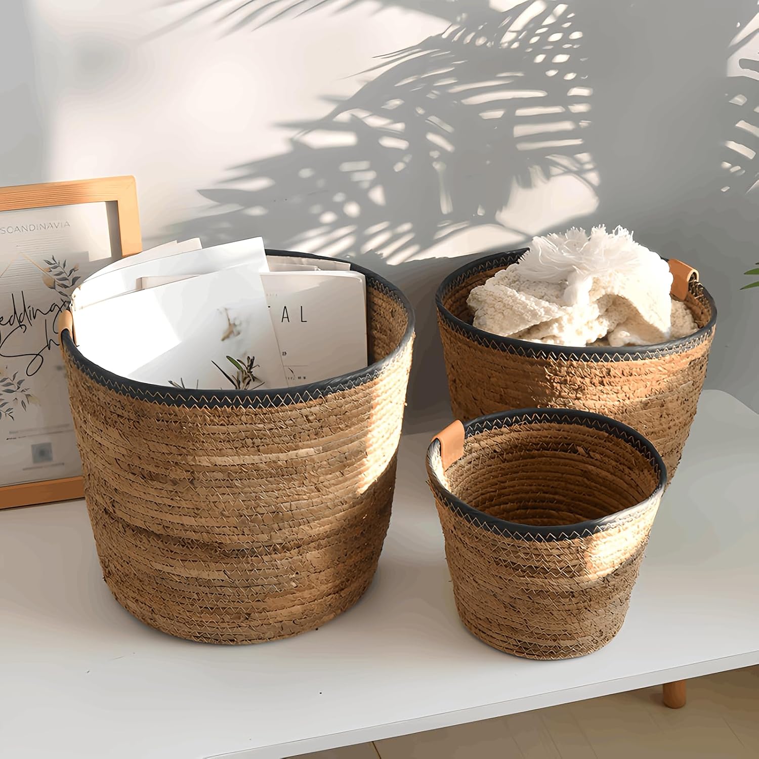 Handwoven Storage Baskets: Organizing Bin for Toys & Misc Items, Woven Rattan Hamper for Laundry (Extra Large)