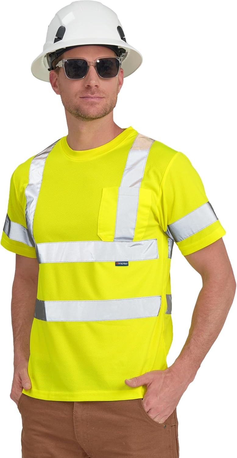 AYKRM Hi Vis T Shirt ANSI Class 3 Reflective Safety High Visibility Shirts (XS-6XL)