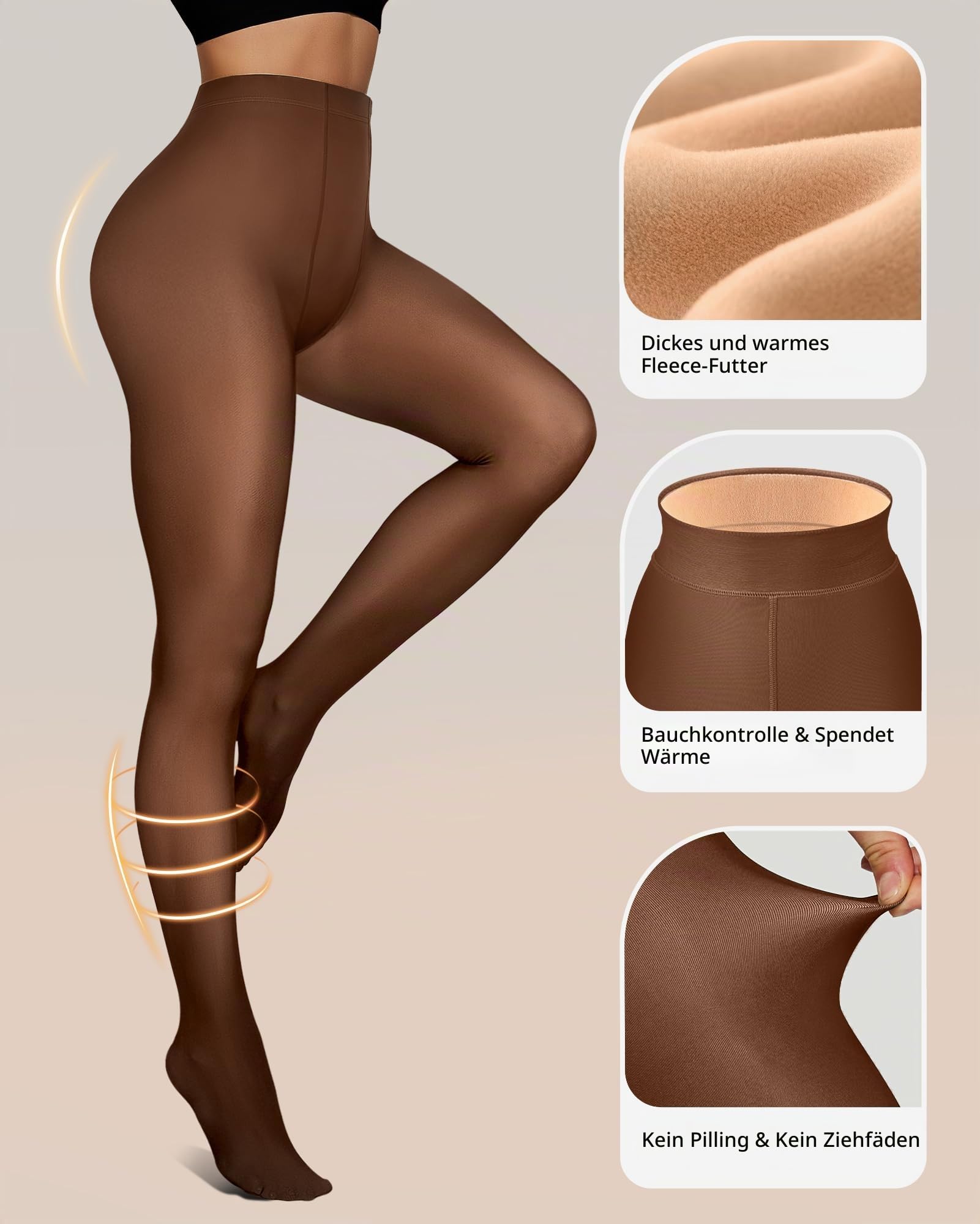 OEAK Damen Thermo Strumpfhosen Leggings mit Gefüttert Blickdicht Thermoleggings Elastische Plüschstrümpfe Warm Winterleggings,Kaffee Durchsichtig,S/M,300g(Dick Fleecefutter)