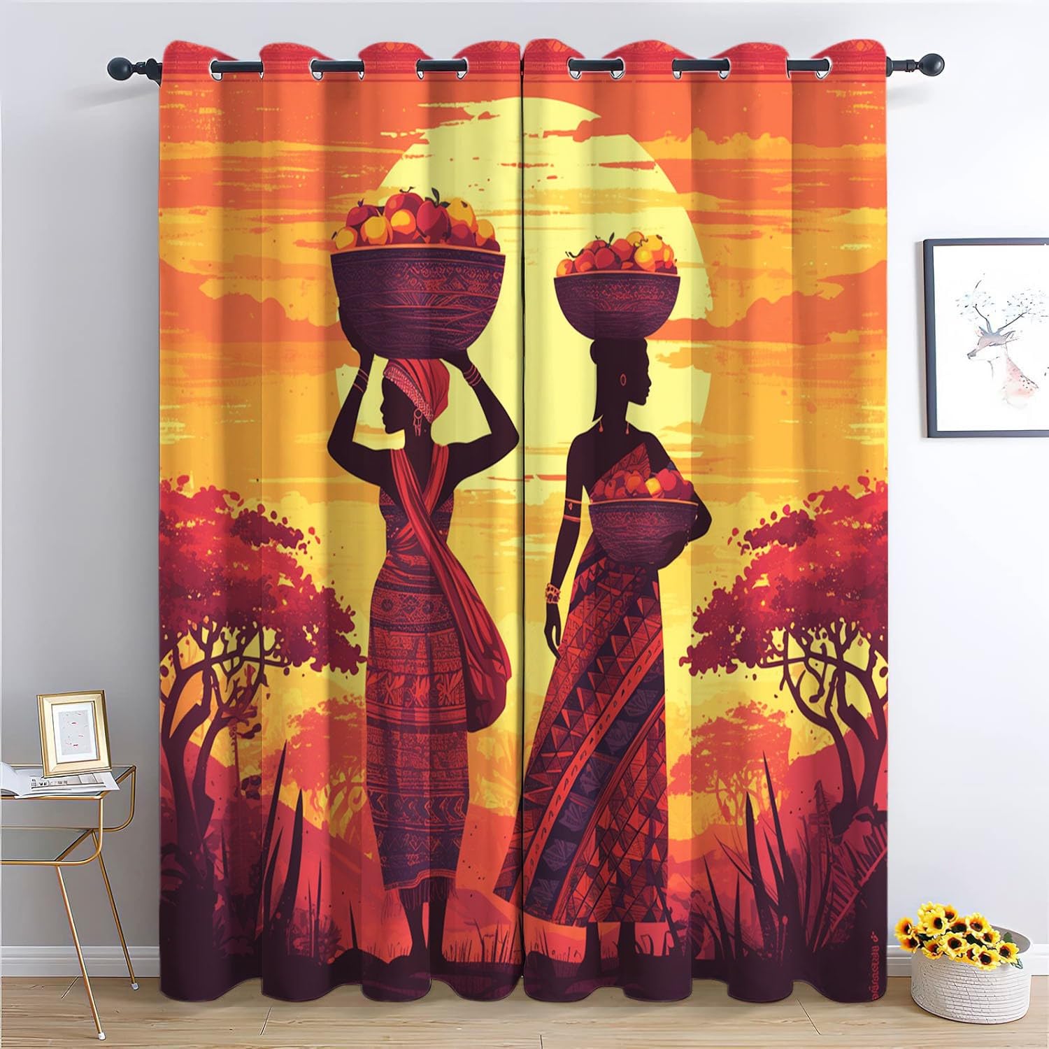 Rideaux isolants polyester contre le froid motif 3D africain
