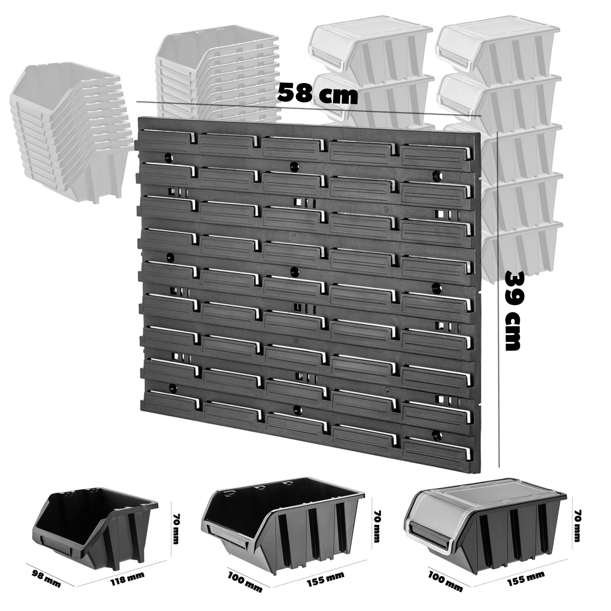 KADAX Scaffalatura da officina, 58 x 39 cm, scaffale da parete per attrezzi in plastica robusta, sistema di stoccaggio resistente ai raggi UV, pannelli da parete espandibili, scaffalatura da parete
