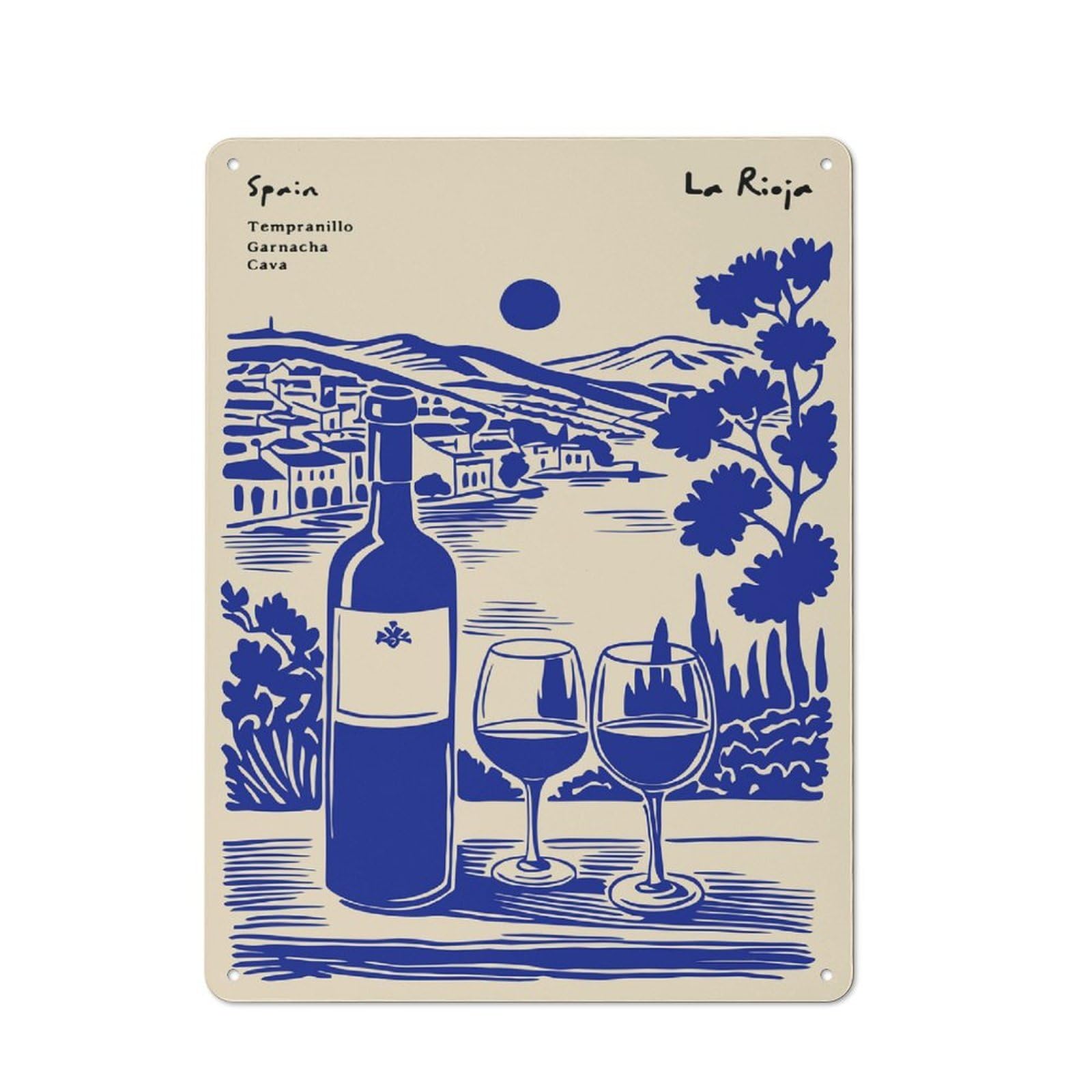 Junmoney Style-7 Metal Wall Sign 40X30cm Featuring Spain La Rioja Wine Illustration For Bar Or Restaurant, Gift For Bar Decor Enthusiasts During The Christmas Season