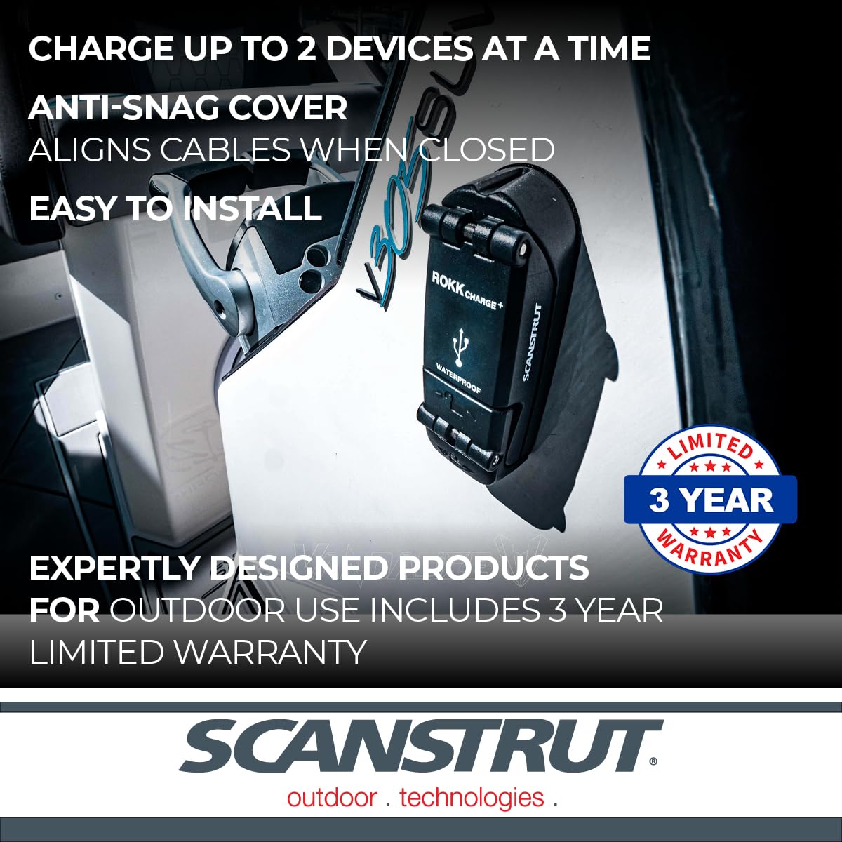 ROKK Scanstrut Charge Plus étanche Prise USB, Noir/Gris, Taille Unique