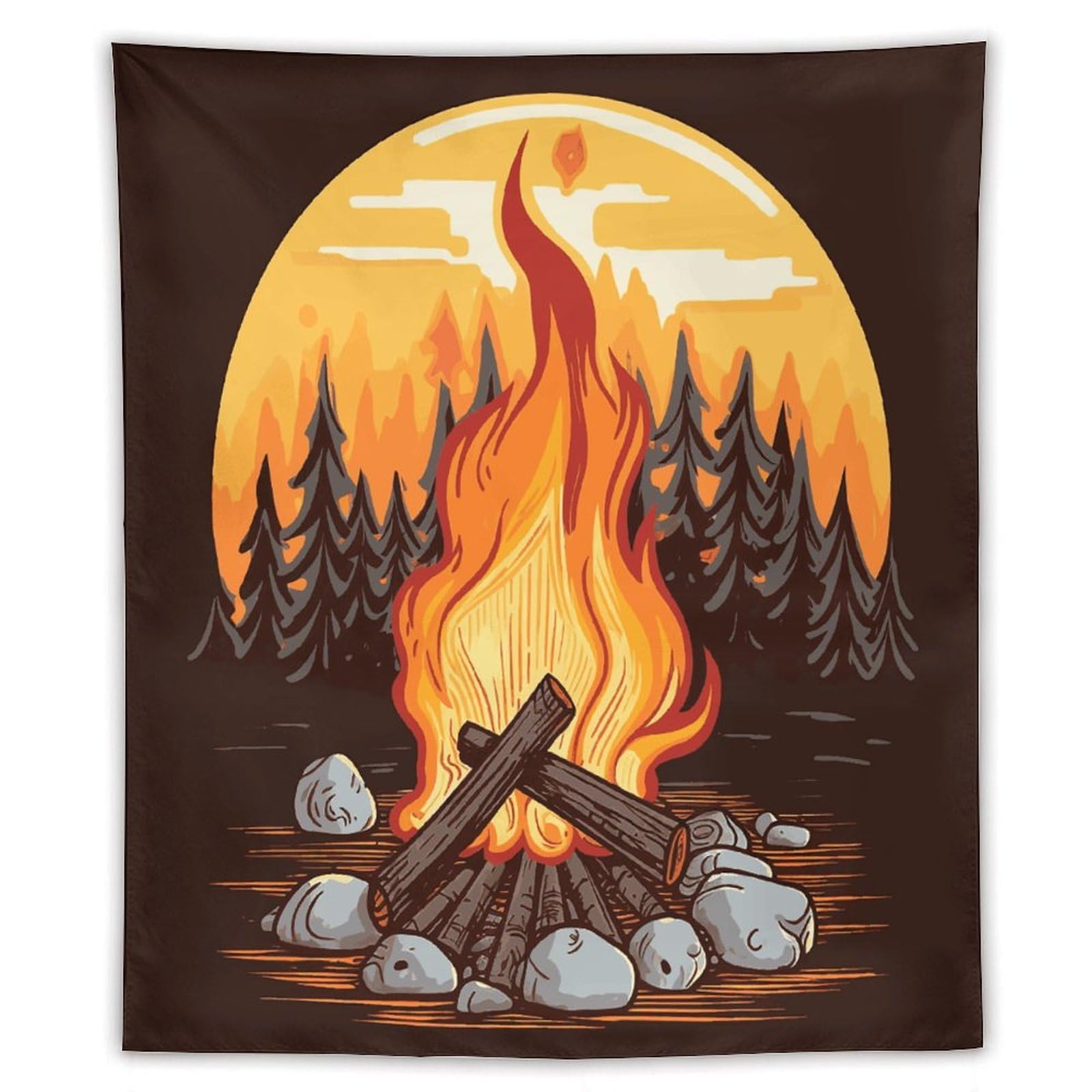 MUSM Bonfire Tapestry with Installation Kit Personalized Wall Tapestry Aesthetic Tapestries Backdrop Banner Wall Art Hanging Decor for Home Picnic Beach Blanket 50"x60"