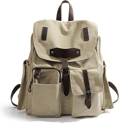 Mochila de lona vintage para hombres y mujeres, mochila para laptop de 15.6 pulgadas para escuela, trabajo, viajes